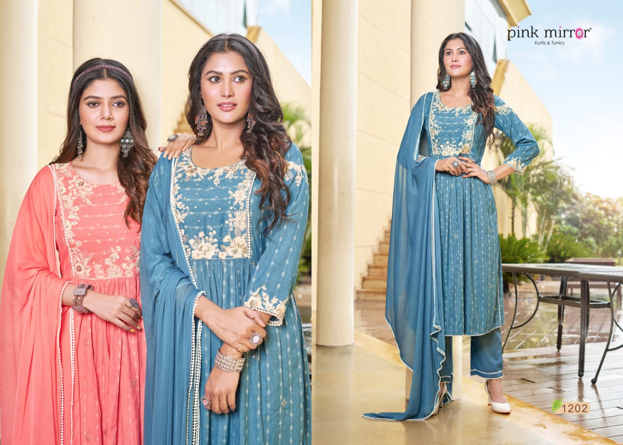 Artistic By Pink Mirror Naira Cut Readymade Suits Catalog